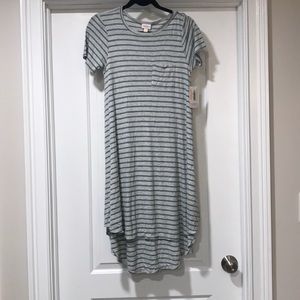 LuLaRoe Carly Dress - Grey and Blue Stripe
